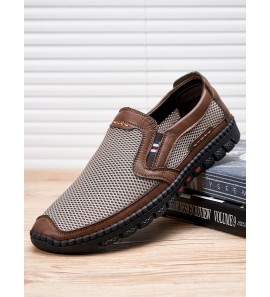 Men Breathable Mesh Non-Slip Lightweight Slip On Hand Stitching Casual Shoes
