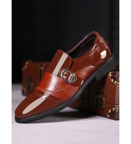 Men Leather Splicing Metal Buckle Non-slip Slip-ons Formal Shoes
