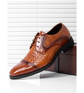 Men Vintage Brogue Derby Shoes Lace Up Business Dress Shoes
