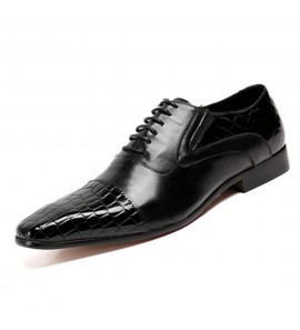 Men Stylish Stone Pattern Cap Toe Lace Up Business Formal Dress Shoes