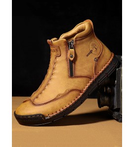 Men Double Side Zipper Hand Stitching Microfiber Leather Ankle Boots